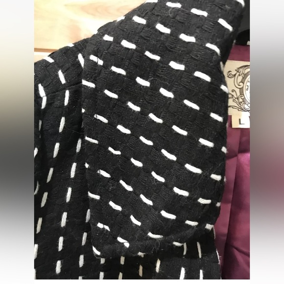 Tulle WOOL Jacket Anthropologie Black White Dotted Line Cropped Coat Business L - Picture 3 of 12